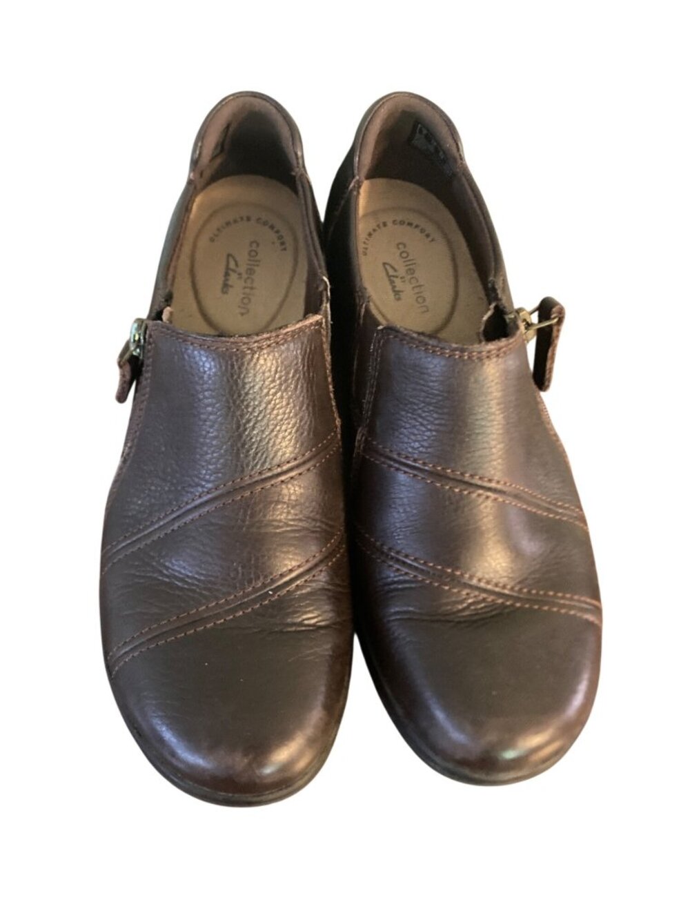 Clarks Collection Brown Leather Slip-On Shoes Womens Ultimate Comfort Size 7.5